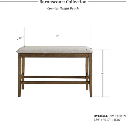Lexicon Baronscourt Farmhouse Small Entryway Bench - 39 Inch, Upholstered Counter Height Solid Wood Frame, Padded Top, Easy Assembly, 26" Seat Height, Farmhouse End of Bed Bench for Bedroom,Light Oak