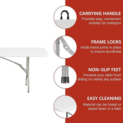 Elevon Folding Table Set of 2,8 Feet Heavy Duty Fold-in-Half Utility Table Indoor Outdoor for Camping,Picnic, Party