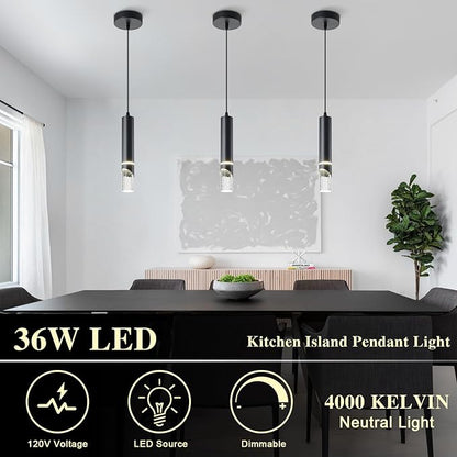 Pendant Lights Kitchen Island Dimmable LED 1-Light Black Pendant Hanging Light with Bubble Crystal Shades, Modern Kitchen Pendant Lighting Mini Pendant Light