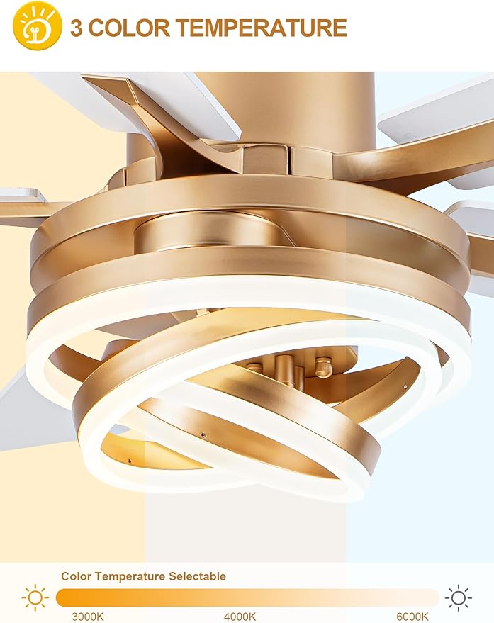 Dawn Whisper 52" White Ceiling Fan with Light Modern Chandelier Fan DC Motor Dimmable LED Ceiling Fan with Light for Bedroom Living Room