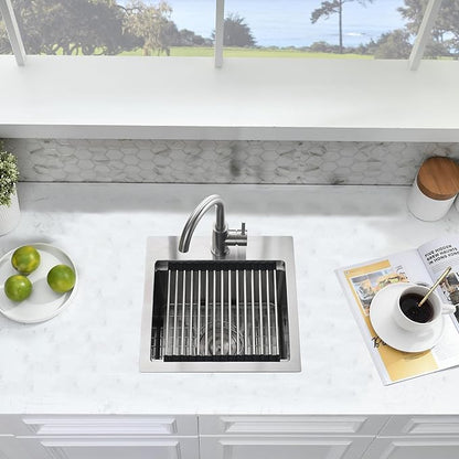 15x15 Inch Drop In Bar Sink - 16 Gauge Stainless Steel Small Kitchen Sink, 10" Deep Single Bowl Workstation Sinks with Accessories for RV, Outdoor Kitchen & Wet Bar