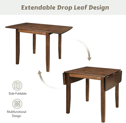 Merax Foldable Kitchen Dining Set for Small Space with Chairs of 2, Wood Dining Room Table Set with Extendable Table with Drop Leaf and High Back Chairs, Walnut