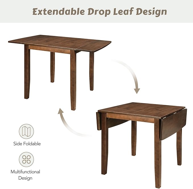 Wood Dining Table Set with 2 X-Back Chairs,3-Piece Drop Leaf Breakfast Nook Table with Chairs for Kitchen Room (Brown)