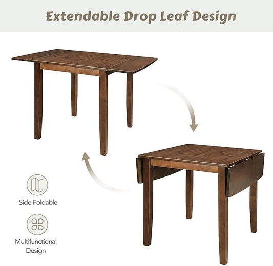 Wood Dining Table Set with 2 X-Back Chairs,3-Piece Drop Leaf Breakfast Nook Table with Chairs for Kitchen Room (Brown)