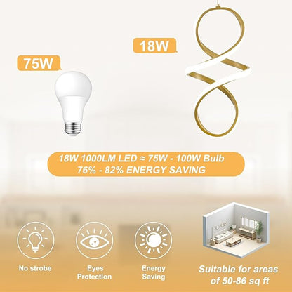 MAYNA Spiral Kitchen Island Pendant Lights, 4000K Modern Led Chandelier Light Fixture, 18W Adjustable Hanging Light Fixtures for Kitchen Island Dinning Room, 3 Pack (Gold)