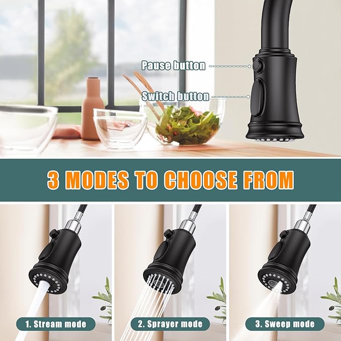 Kitchen Faucet with Pull Down Sprayer, Single Handle High Arc Utility Sink Faucet with Deck Suitable for bar for Kitchen Sink, Laundry Sink, Wet Bar or RV, Matte Black