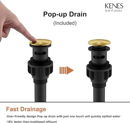 KENES Brushed Gold Bathroom Faucets, Modern Single Hole Lavatory Vanity Faucet, Single Handle Bathroom Sink Faucet Gold, with Pop Up Drain & Water Supply Hoses LJ-9031-4