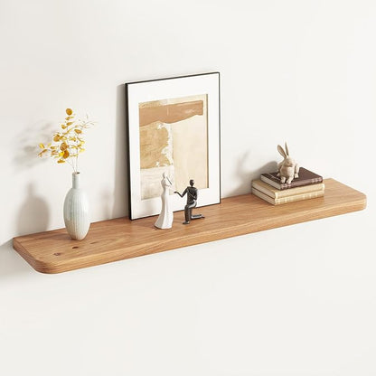 Reclaimed Elm Wood Floating Shelves for Wall Round Edge, 48"W x 9.2"D x 1.37"H, Set of 1 with Invisible Bracket, Wall Mounted Shelves for Living Room Bedroom Kitchen Bathroom Decor, Natural Finish