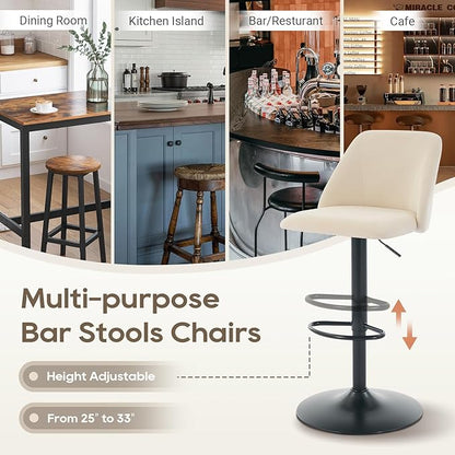COLAMY Bar Stools Set of 2, Modern Swivel Bar Chairs, Adjustable Upholstered Barstools Counter Height with Full Backrest for Bar, Dining Room, Kitchen Island, Beige