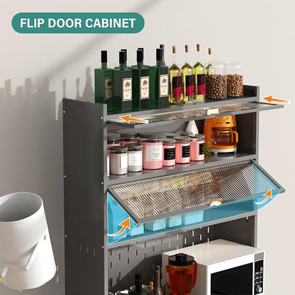 73‘’ Tall Kitchen Metal Pantry Cabinet, Pantry Storage Cabinet with Microwave Shelf and Door, Hutch for Kitchen, Dining Room, Living Room