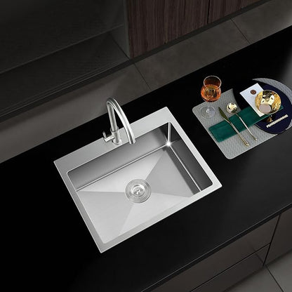 22" Kitchen Sink Drop in, 22" x 18" Single Bowl Sink Topmount 18 Gauge Stainless Steel Kitchen Sink (Brushed)