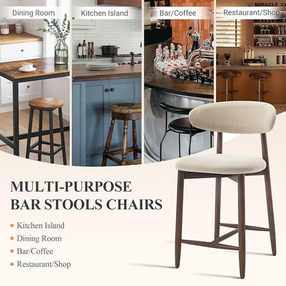 COLAMY Upholstered Counter Height Bar Stools, Kitchen Island Stools with Back, Modern Counter Stools Island Bar Chairs with Wood Legs for Kitchen Island Dining Room Bar, Beige
