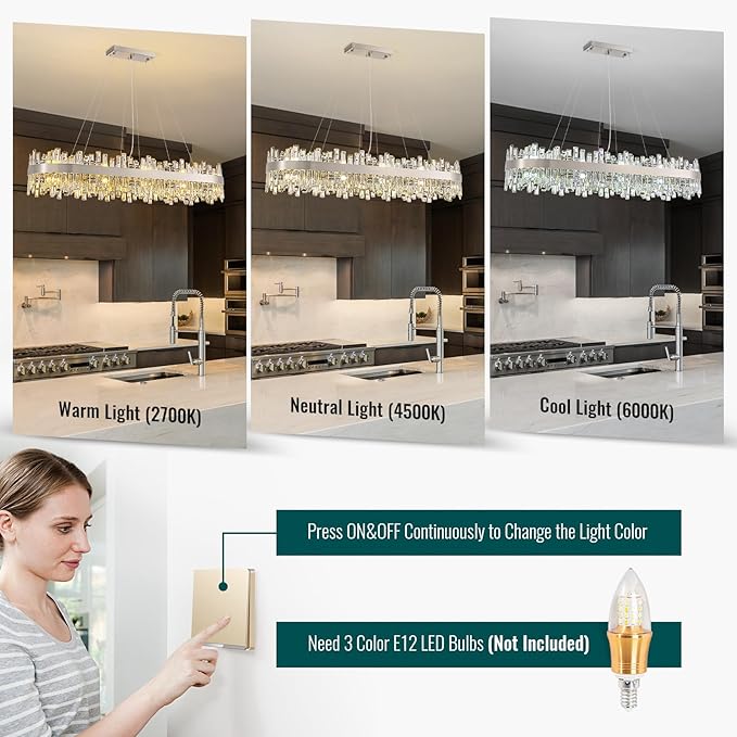 Siljoy Modern Crystal Chandelier, 20-Light Brushed Nickel K9 Crystal Raindrop Chandelier, Luxury Large Dimmable Crystal Ceiling Light for Dining Room Living Room Kitchen Island Entry Foyer L52''
