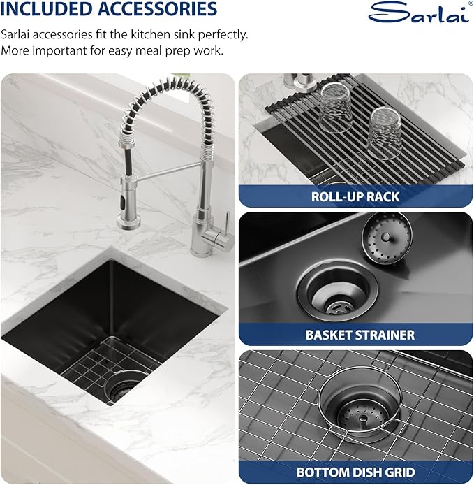 15 Undermount Black Bar Sink - Sarlai 15 x 17 inch Undermount Wet Bar Prep Sink Stainless Steel 16 Gauge Gunmetal Black Single Bowl RV Camper Prep Kitchen Sink