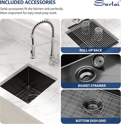 15 Undermount Black Bar Sink - Sarlai 15 x 17 inch Undermount Wet Bar Prep Sink Stainless Steel 16 Gauge Gunmetal Black Single Bowl RV Camper Prep Kitchen Sink
