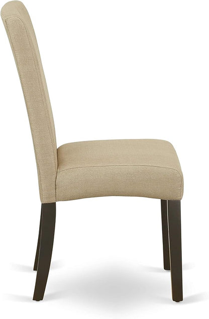 East West Furniture DRP5T03 Driscol Classic Parson Chairs - Brown Linen Fabric Upholstered Dining Chairs, Set of 2, Cappuccino