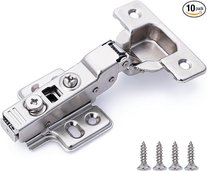 DecoBasics Half Overlay Soft Close Cabinet Hinges for Kitchen Cabinets (10 Pcs)-105° Frameless Concealed Cabinet Door Hinge -6 Way Adjustability & Clip on Plate for Easy Installation
