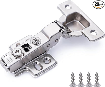DecoBasics Half Overlay Soft Close Cabinet Hinges for Kitchen Cabinets (20 Pcs)-105° Frameless Concealed Cabinet Door Hinge -6 Way Adjustability & Clip on Plate for Easy Installation