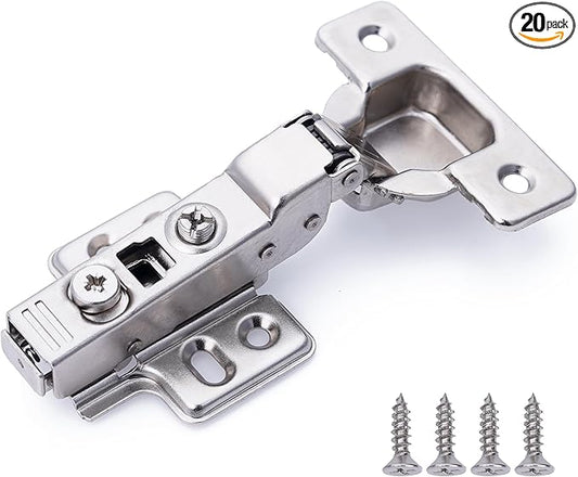 DecoBasics Half Overlay Soft Close Cabinet Hinges for Kitchen Cabinets (20 Pcs)-105° Frameless Concealed Cabinet Door Hinge -6 Way Adjustability & Clip on Plate for Easy Installation
