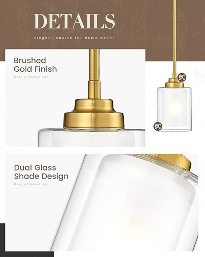 TENGXIN Modern Pendant Light,6-in Brushed Gold Modern Pendant Light for Kitchen Island,Hanging Ceiling Light Fixture,Farmhouse Pendant Lighting for Dining Room Bedroom Bar Office 2Pack,TXPLBG02-2PK-L