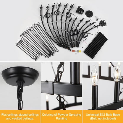 ANKYLHUA 60 Inch Black Extra Large Wagon Wheel Chandelier, 2 Tier 54-Lights Farmhouse Chandeliers Industrial Round High Ceiling Pendant Light for Dining Room, Living Room, Entryway