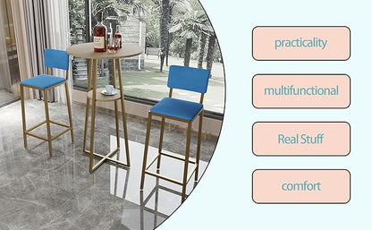 Bar Height Table and Chairs Set-3-Piece Frame Bar Table,Upholstered Chairs, Perfect as Kitchen Table, Kitchen Island Seating,Dining Table with Chairs (Gold+Blue,Gold+Brown)