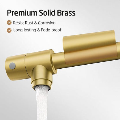 KES Kitchen Gold Pot Filler Folding Faucet Brass Double Joint Swing Arm Sink Faucet Articulating Wall Mount Two Handle Brushed Gold, KN926LFF18-BZ