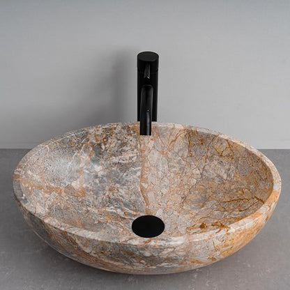 Oval-Shaped Golden Marble Stone Vessel Sink - 20x15x6 in