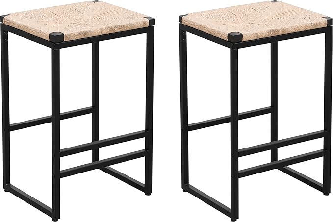 Bar Stools Set of 2, Paper Rope Counter Height Chairs - Kitchen Island & Home Dining