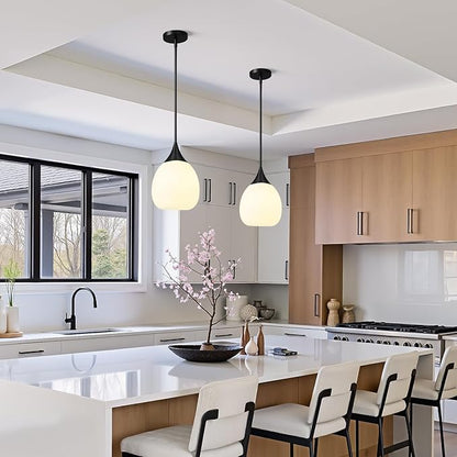 Kitchen Island Pendant Light: Mid Century Matte Black Hanging Light Fixtures with Frosted Glass Globe - 10 Inch Farmhouse Chandeliers Ceiling Lighting for Dining Room