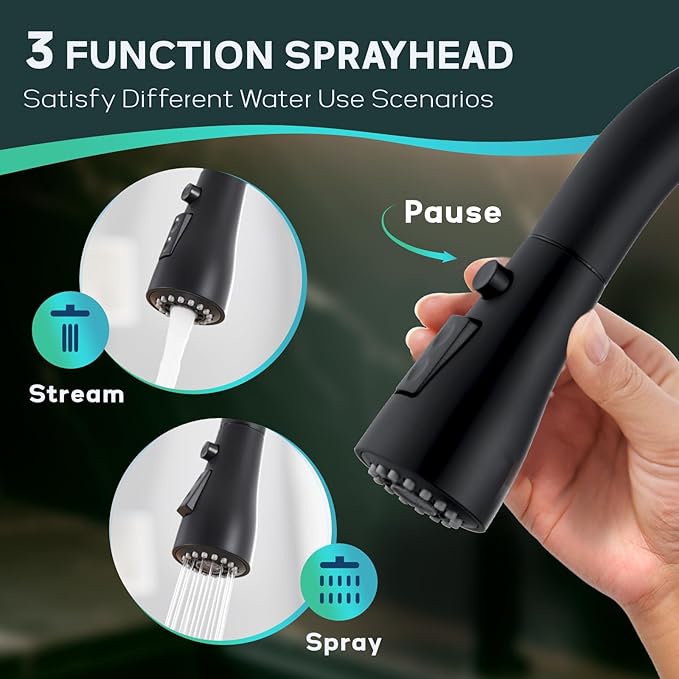 Matte Black Kitchen Faucets with Pull Down Sprayer, Single Handle High Arc Stainless Steel Kitchen Sink Faucet with Pull Out Sprayer,Suitable for Farmhouse Camper Laundry Rv Bar