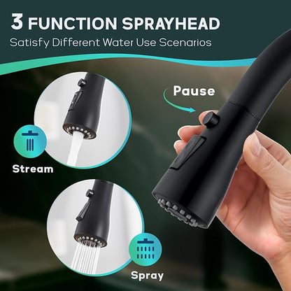 Matte Black Kitchen Faucets with Pull Down Sprayer, Single Handle High Arc Stainless Steel Kitchen Sink Faucet with Pull Out Sprayer,Suitable for Farmhouse Camper Laundry Rv Bar