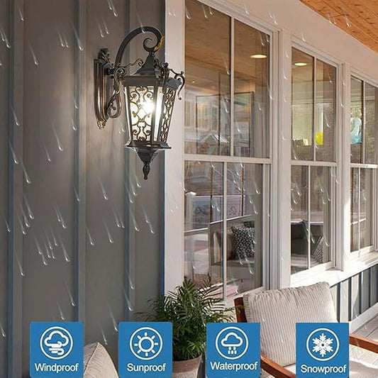 Outdoor Wall Light Fixtures, IP55 Waterproof Outside Wall Lantern Retro Exterior Wall Sconces Vintage Wall-Mounted Lights for Garage House Porch Doorway, E26 w/o Bulb