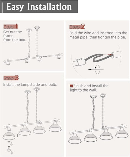 FEMILA 48" Billiard Light, Red Pool Table Light for 7ft/8ft Table, 4-Light Kitchen Island Lights with Hammered Metal Shades,Modern Chandelier for Game Room, Dining, Bar, 4FG60-4LP RED