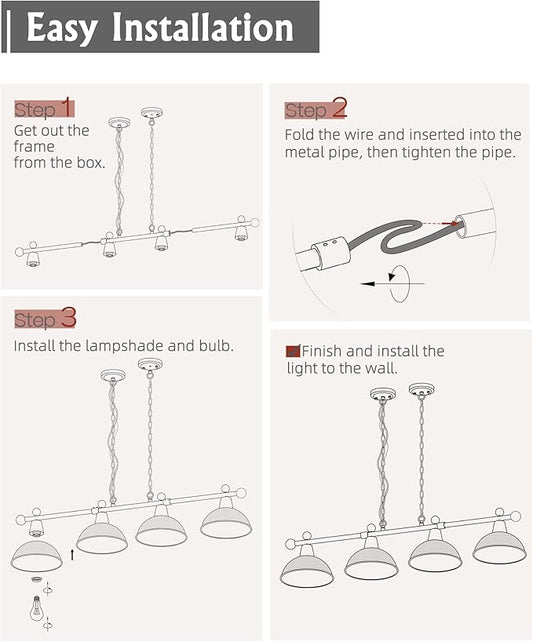 FEMILA 48" Billiard Light, Red Pool Table Light for 7ft/8ft Table, 4-Light Kitchen Island Lights with Hammered Metal Shades,Modern Chandelier for Game Room, Dining, Bar, 4FG60-4LP RED