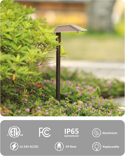 Landscape Path Lights Low Voltage, 12V Wired Outdoor Landscape Pathway Lighting for Outside Yard Walkway Driveway with Replaceable 5W 3000K Warm White LED G4 Bulb, Aluminum, Bronze, 6PK