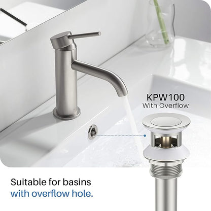KIBI KBF1010 Solid Brass Single Handle Bathroom Sink Faucet, Circular X Single Hole Bathroom Faucet with Pop Up Drain | High Arc Spout | Brushed Nickel | Corrosion and Rust Resistant