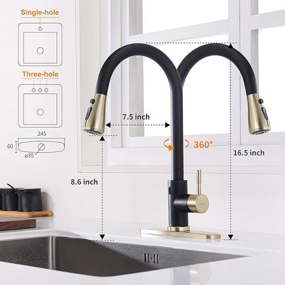 Touchless Kitchen Faucet with Pull Down Sprayer, Motion Sensor Kitchen Faucet with Kitchen Soap Dispenser, Single Handle Pull Out Faucet for Kitchen Sink,Black and Polished Chrome
