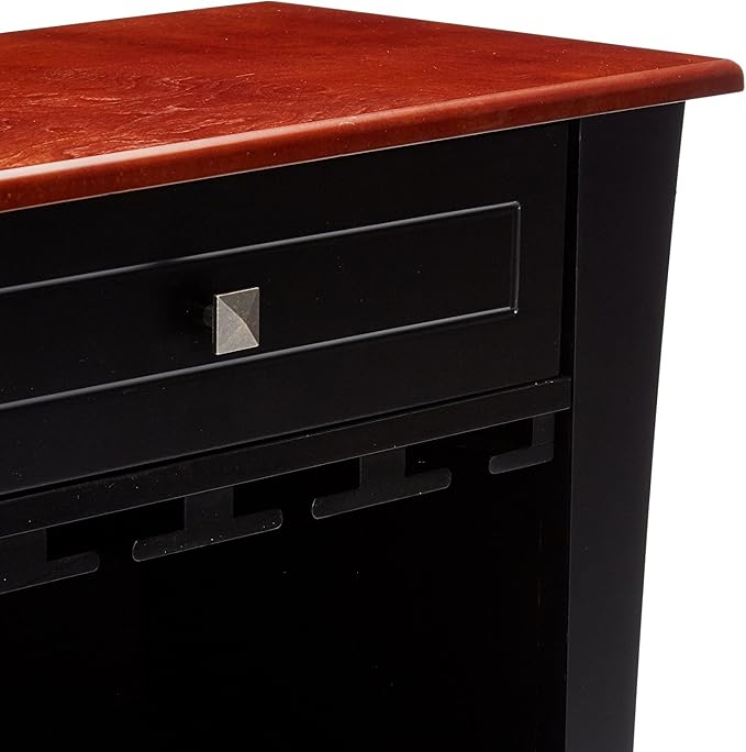 Kings Brand Hiland Bar Cabinet Wine Storage With Glass Holders & Drawer, Black, Black