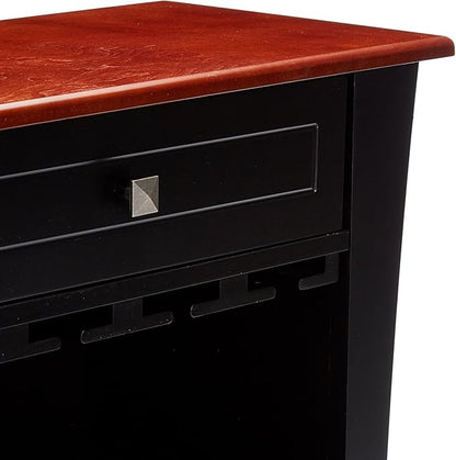 Kings Brand Hiland Bar Cabinet Wine Storage With Glass Holders & Drawer, Black, Black