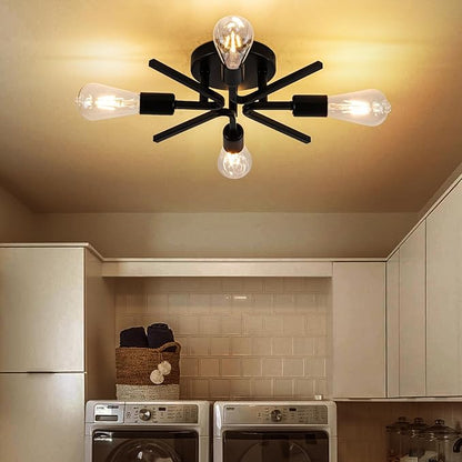 4 Light Farmhouse Sputnik Lighting Fixtures Ceiling Fixtures Black Industrial Flush Mount Lamp Hallway Light Fixture Sputnik Ceiling Lighting for Kitchen Living Room Bedroom Foyer Entryway E26
