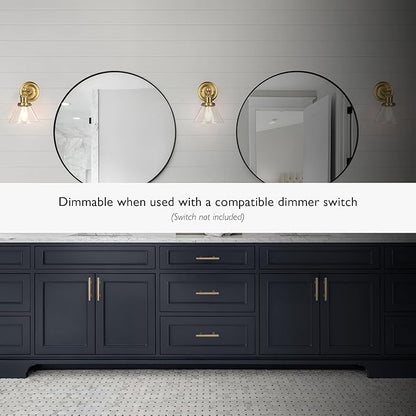 Design House Augustin Wall Sconce, 1-Light, Seeded Glass Warm Glow, Dimmable, Up/Down Glow, Easy Installation, E26 Socket, Satin Gold, 7.9 in L x 8.5 in D x 11.1 in H, 589028-SG
