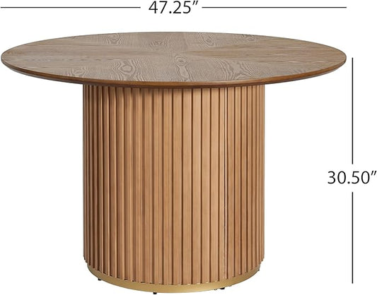 47" Pedestal Legroom Island Table, Rustic Dining Table with Solid Wood Grain, Farmhouse Dining Table with Inviting Warmth for Casual Meals, Natural