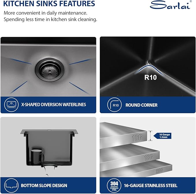Sarlai Drop Bar Sink -15 Inch Black Outdoor Kitchen Sink Gunmetal Black Drop In Workstation 15 x 15 Topmount Stainless Steel 16 Gauge Single Bowl Kitchen Bar Prep RV Outdoor Sinks Basin