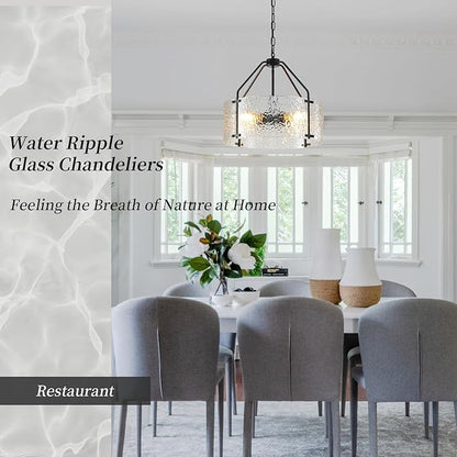 Glass Drum Chandelier for Dining Room 18'' Entryway Light Fixture 4-Light Kitchen Chandeliers Over Table Bedroom Light Fixture for Living Room Hallway Foyer Kitchen