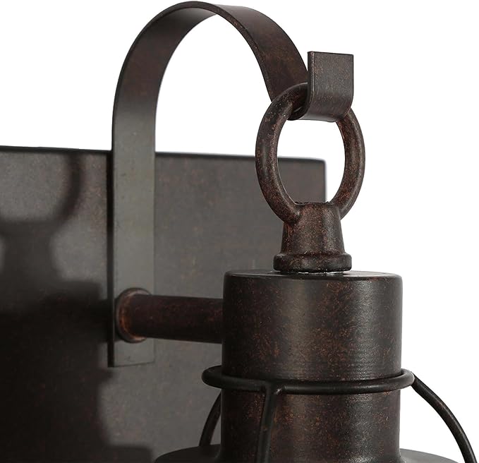 LALUZ Farmhouse Rusty Bathroom Light Fixtures, 3-Light Vanity Lights with Seeded Glass Shade Over Mirror