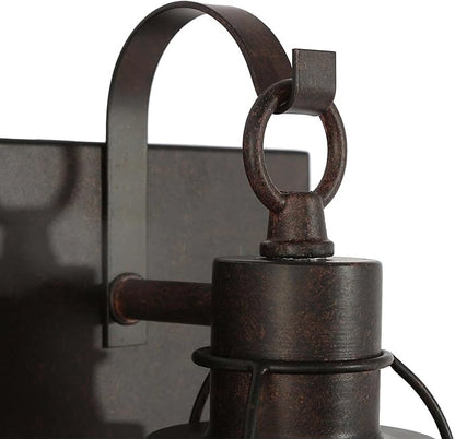LALUZ Farmhouse Rusty Bathroom Light Fixtures, 3-Light Vanity Lights with Seeded Glass Shade Over Mirror