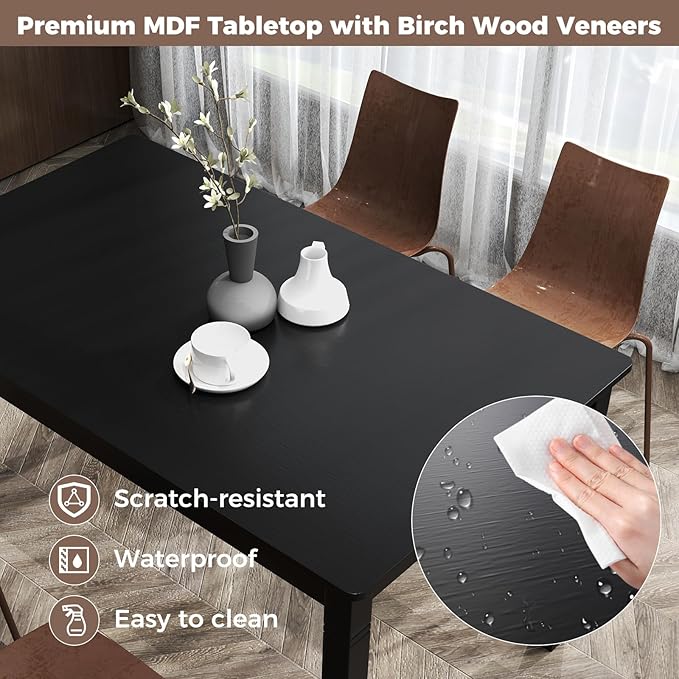 Giantex Dining Table for 4 People, 48"x 29" Kitchen Table with Wood Legs, Load 330 Lbs, Rectangular Dinner Table for Small Space, Dinette, Apartment, Living Room, Dining Room (Black)