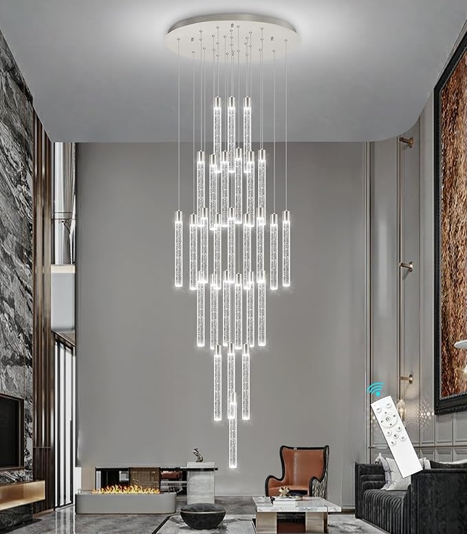 28-Light Long Large Modern Led Crystal Chandeliers Modern Spiral Chandeliers High Ceilings Chandelier for Staircase Foyer Chrome
