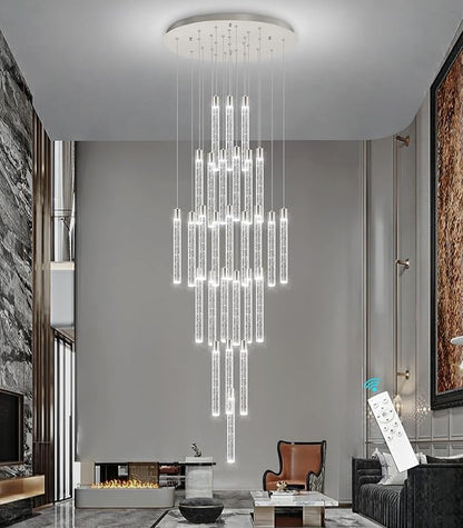28-Light Long Large Modern Led Crystal Chandeliers Modern Spiral Chandeliers High Ceilings Chandelier for Staircase Foyer Chrome